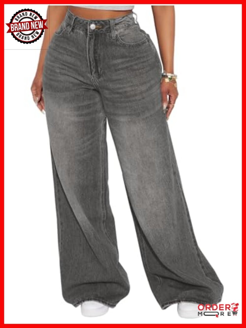 High Waisted Wide Leg Baggy Jeans Stretchy Denim